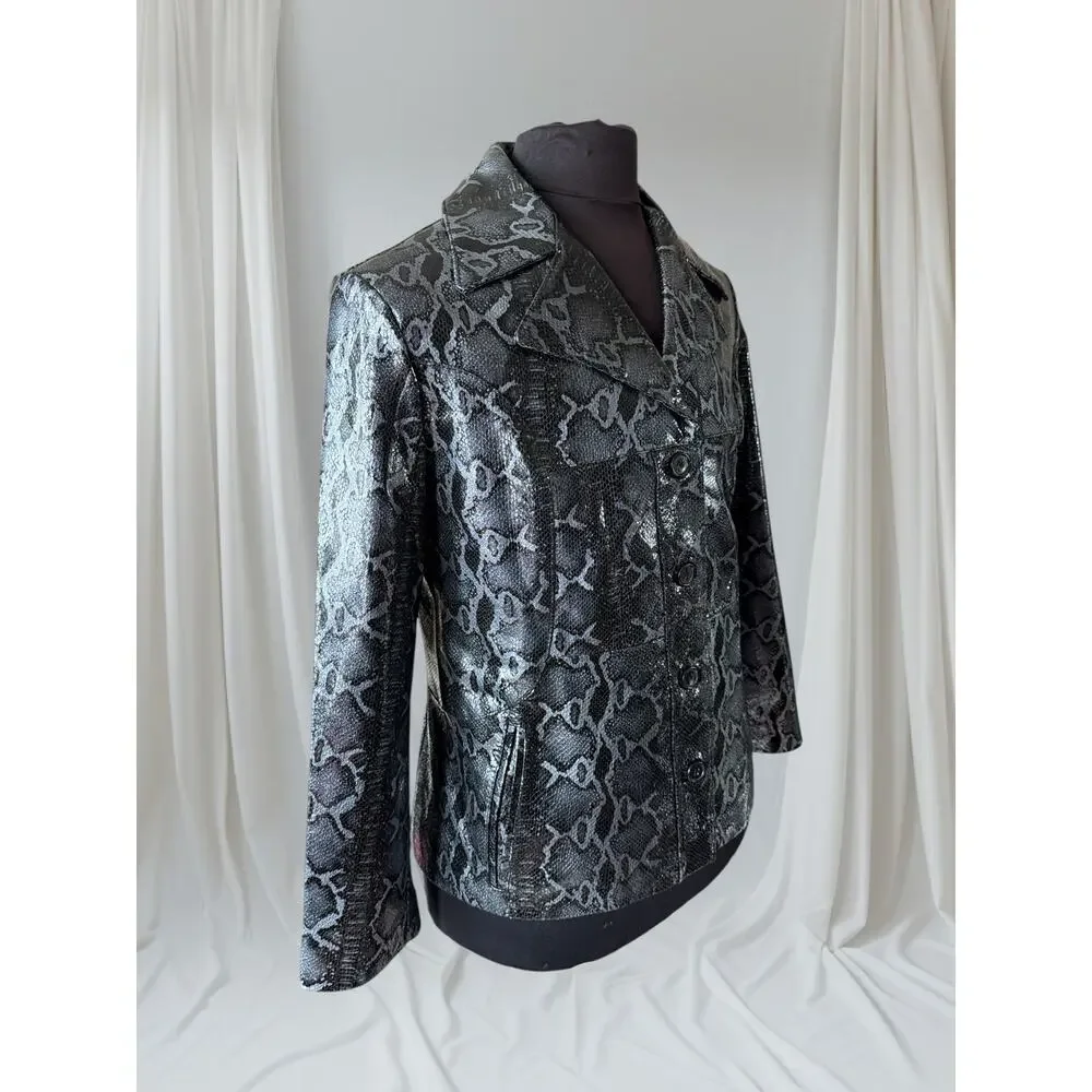 Men's Leather Snakeskin-look Blazer Jacket, Medium